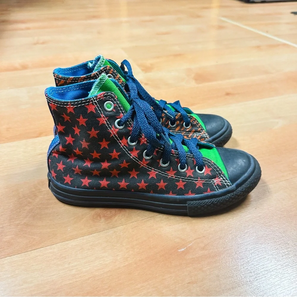 Chuck Taylor All Star High Top Black Multi-Color Graphic Sneakers Kids Size 2.5